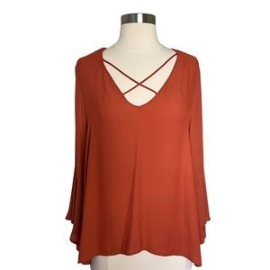 Gibson and Latimer flare long sleeves in rust color size S EUC